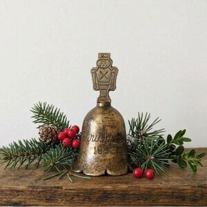 Vintage 1992 Silverplate Christmas Bell Nutcracker Handle Holiday Decor Patina